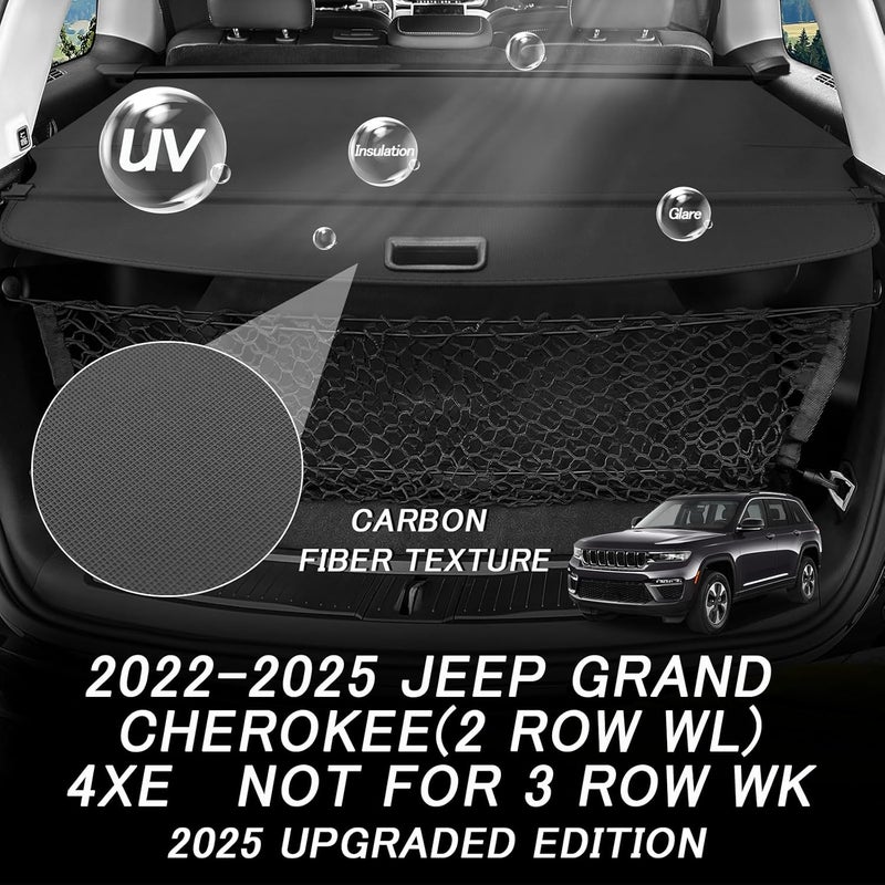Sze Cargo Cover for 2022 2023 2024 2025 2026 Jeep Grand Cherokee (2 Row; WL) 4XE Retractable Trunk Cover Black Rear Trunk Security Cover Shielding Shade Waterproof-New Upgrade - Image 4